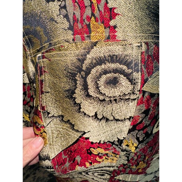 Sunflower Print Design Jacket Blazer Top Plus Size 1 Silk Blend Red Black Boho - Picture 8 of 9